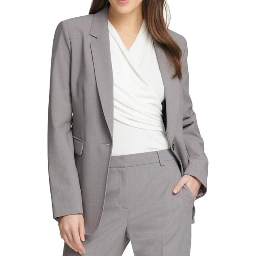 DKNY Womens One Button Long Sleeve One Button Blazer Gray Size 2 Was $119